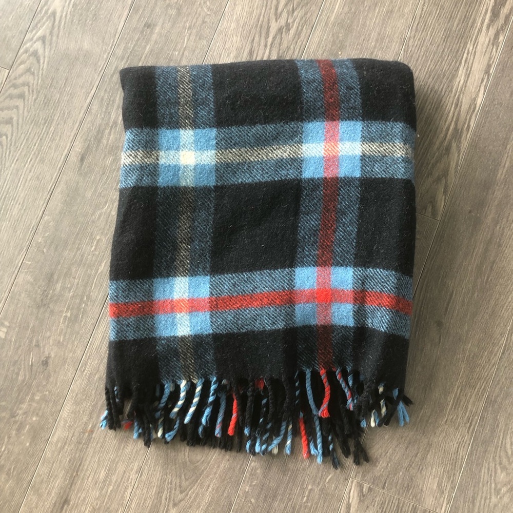 Vintage Rough Rider Wool Plaid Fringe Blanket